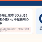 同名の株式会社中央製作所2社の採用ページを見比べて学歴条件を確認するイメージ