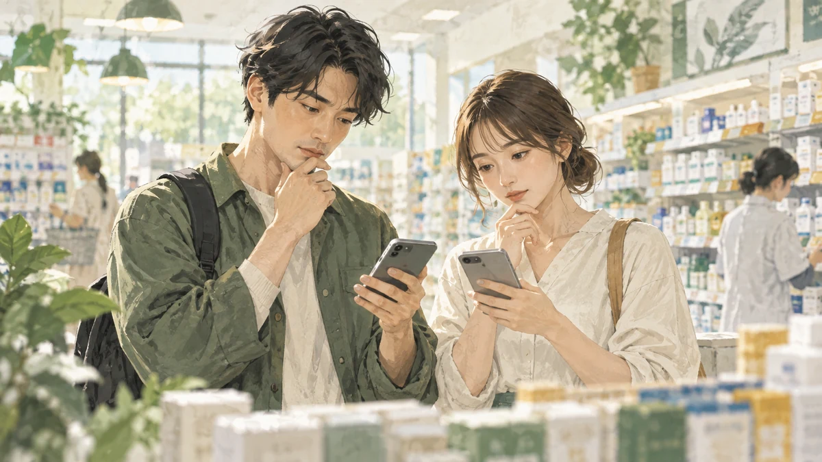 ドラッグストアの応募資格と登録販売者試験の受験資格を見比べるイメージ