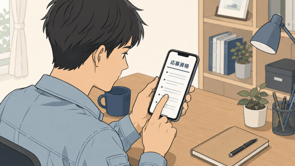 機械メーカーの募集要項で応募資格の学歴条件を確認するイメージ