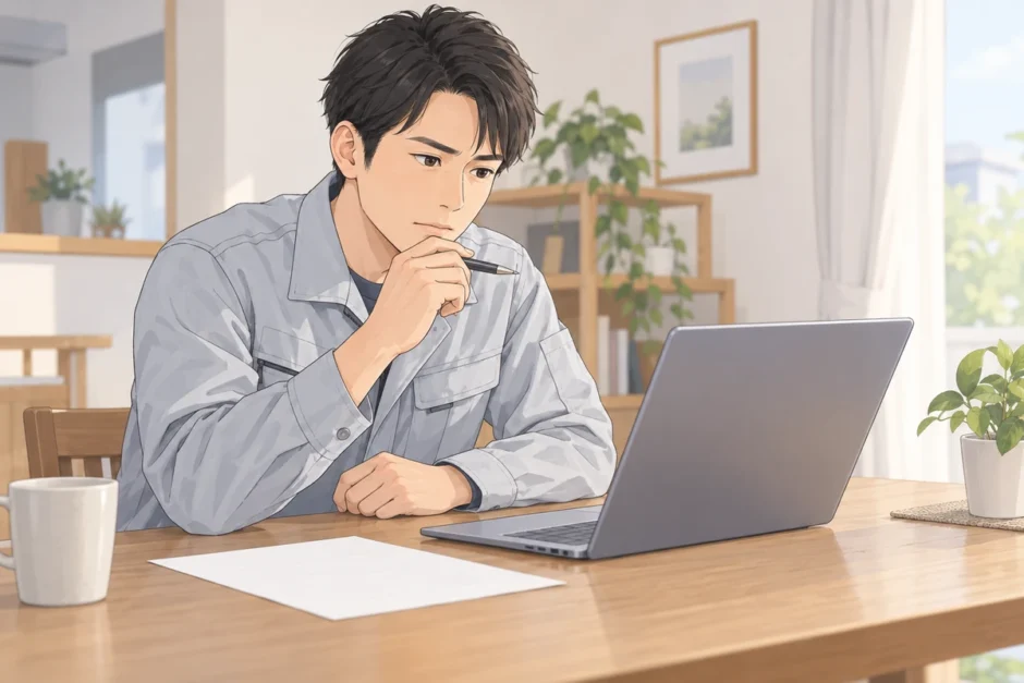 公務員の初任給資料の学歴区分を自分の給与明細と見比べているイメージ