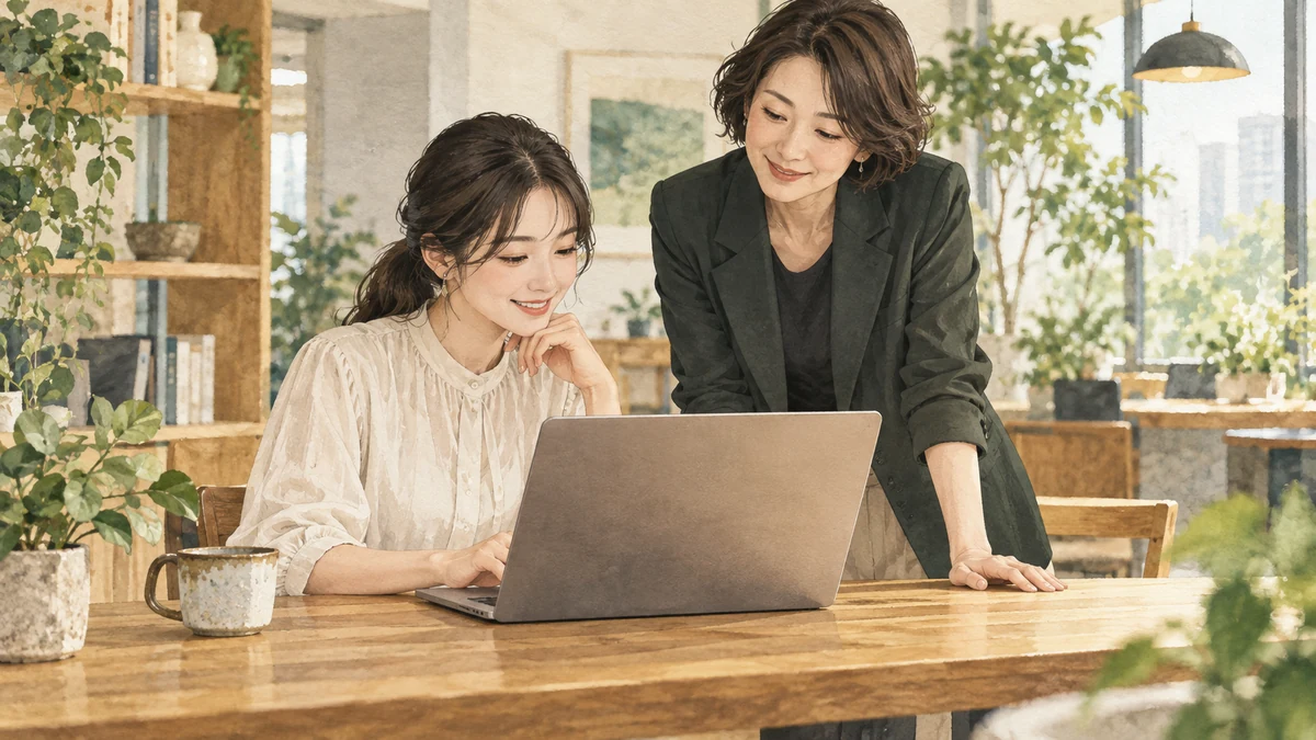 同僚と穏やかに働く女性のイメージ