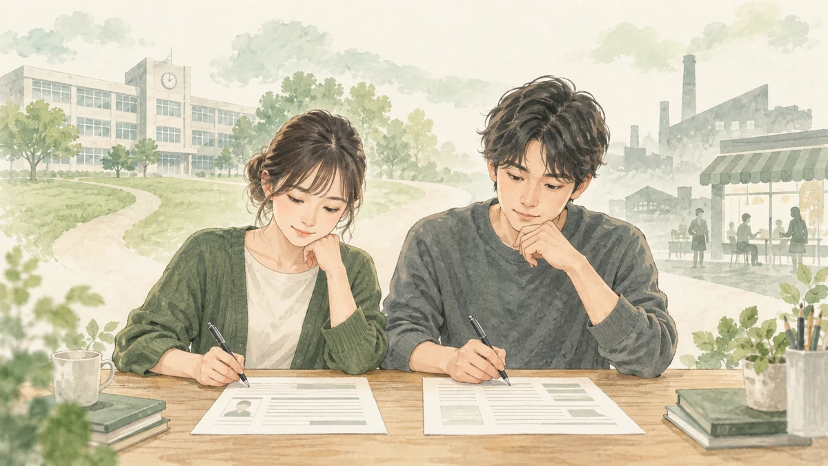 中卒フリーターが学歴欄と職務経歴を書き分ける様子を示すイメージ図