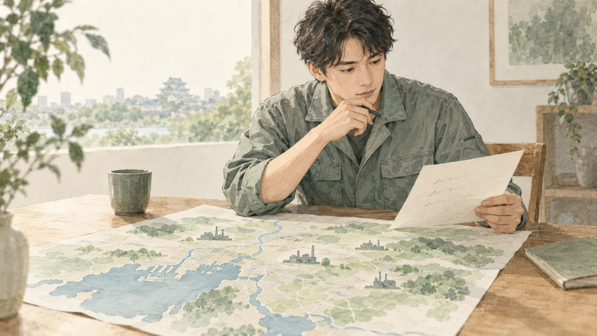愛知県内の製造業の集積を地図と業種別の表で見比べているイメージ