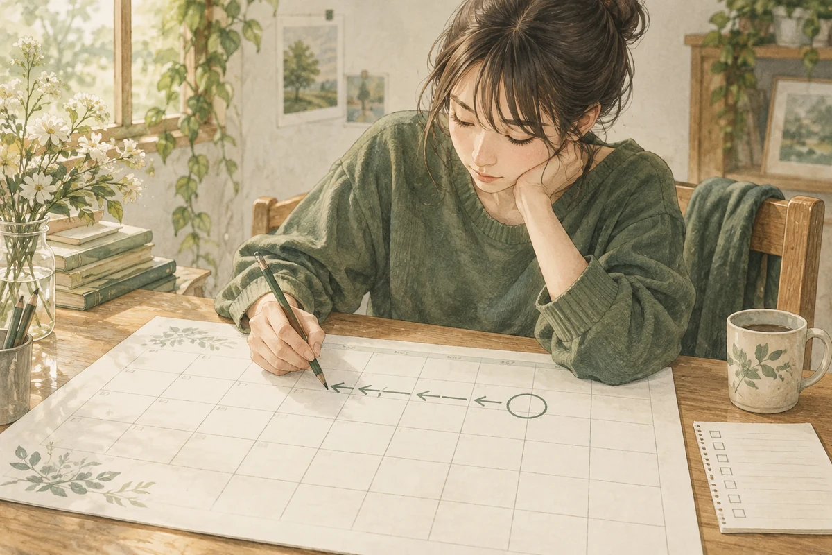 紹介を受ける日に丸を付け、その前日から自分の職歴の日付をさかのぼって数えているイメージ