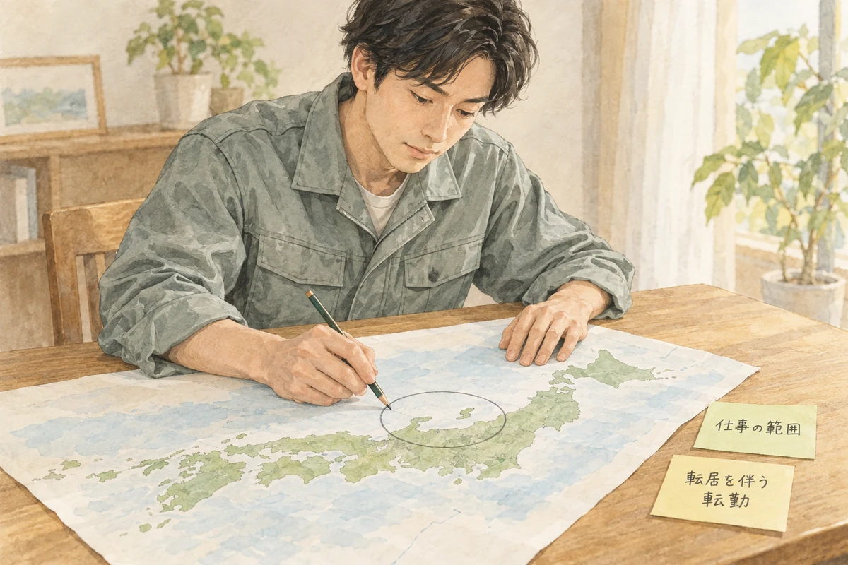 住まいから通える範囲を地図で確かめながら、総合職の条件を考えているイメージ