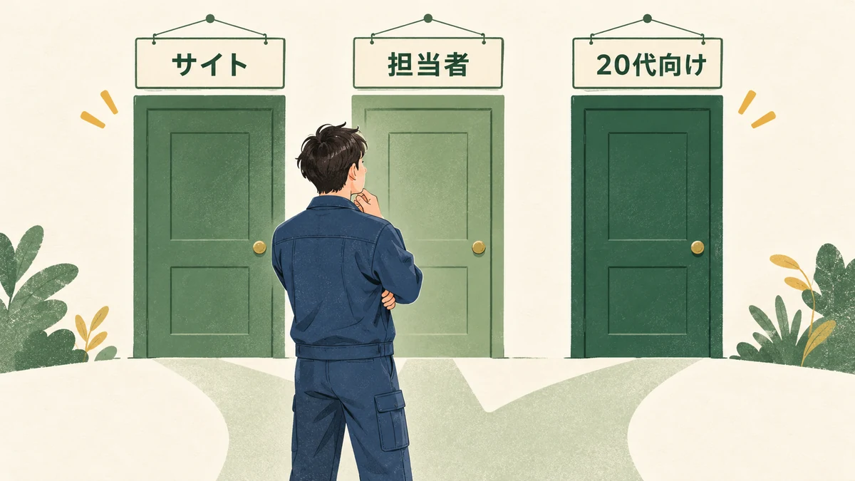 3つのマイナビの入口の前で選んでいるイメージ