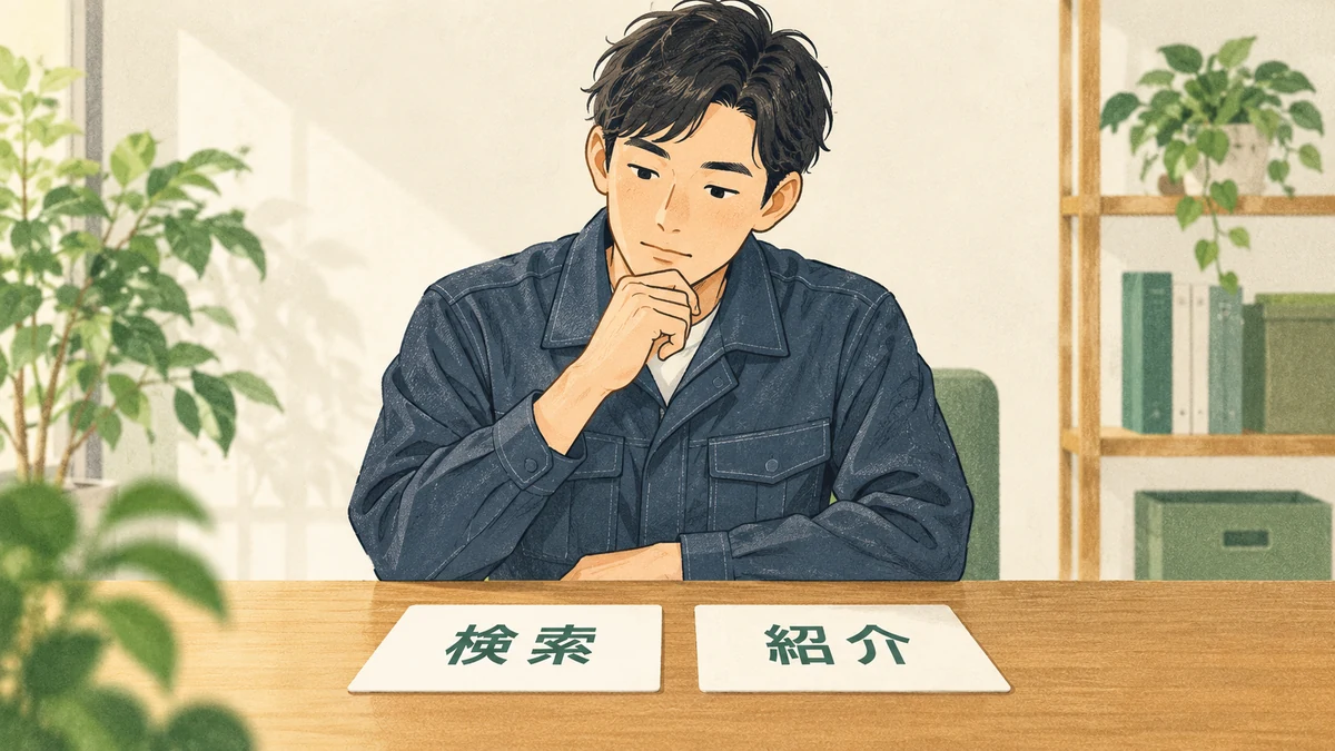 求人検索と職業紹介の2つを見比べているイメージ